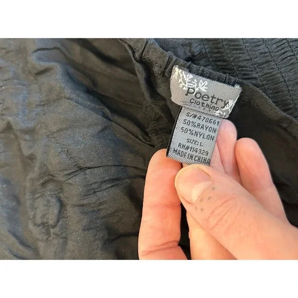 Vintage Y2K Poetry Ruffle Halter Smocked Tank Top L Black Grunge Gothic READ - Picture 9 of 11